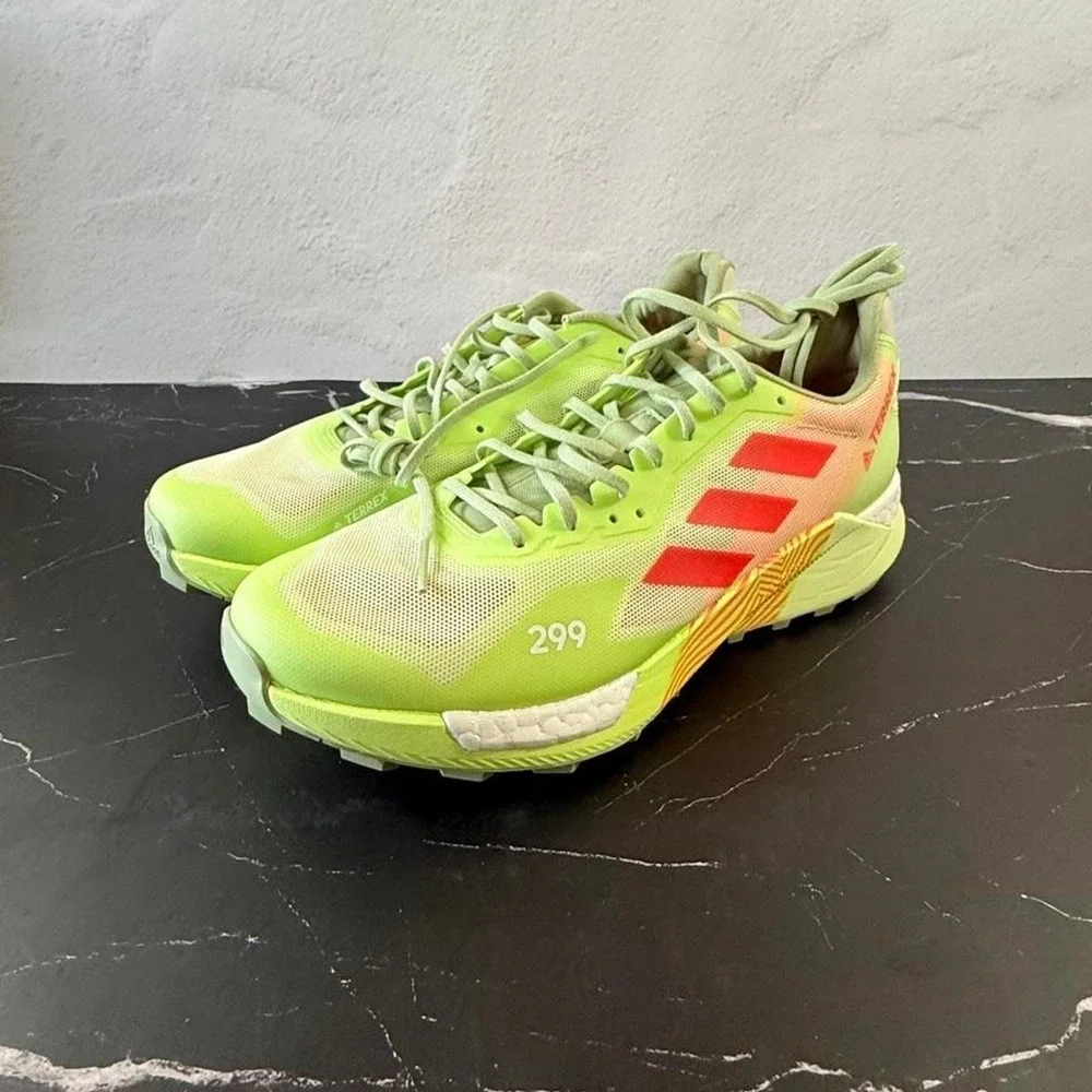 Adidas Terrex trail running shoes in green & yellow, size US 10